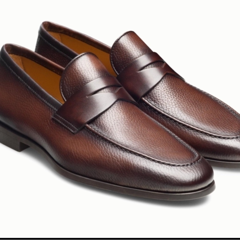 Magnanni Rich Brown‎ Leather Slip-On Loafers